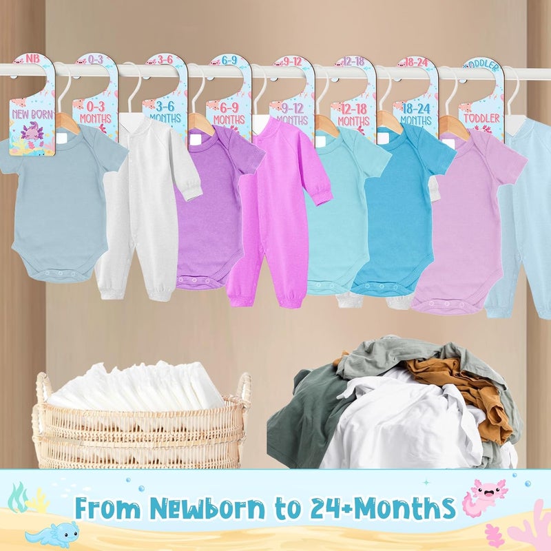 CORNER LACE Baby Closet Dividers 8PCS, Axolotl Themed Wooden Double-Sided Clothes Size Hanger/Organizer from Newborn to Toddler for Nursery Decor Baby Shower Birthday Gender Reveal Party Gift - Image 4